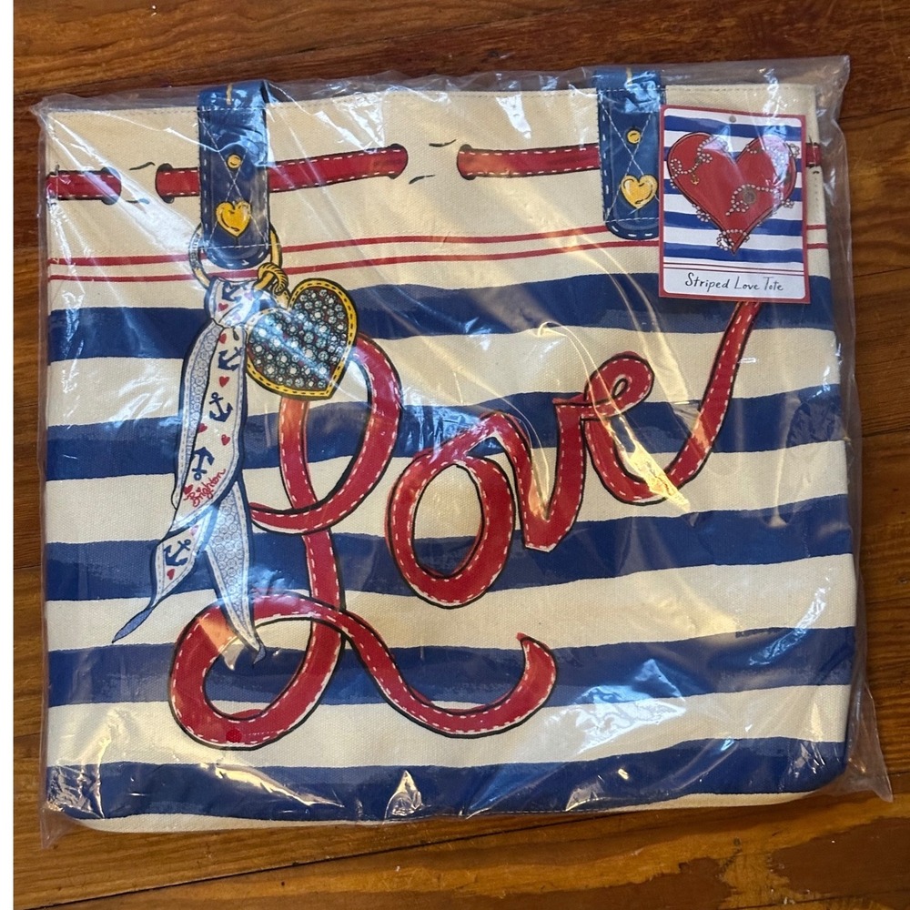 Brighton Striped Love GWP Tote Bag Blue White Red Canvas Nautical D30346 NWT